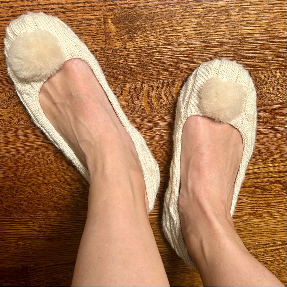 UGG Beige Knit Slippers with Pom Pom - Picture 11 of 13